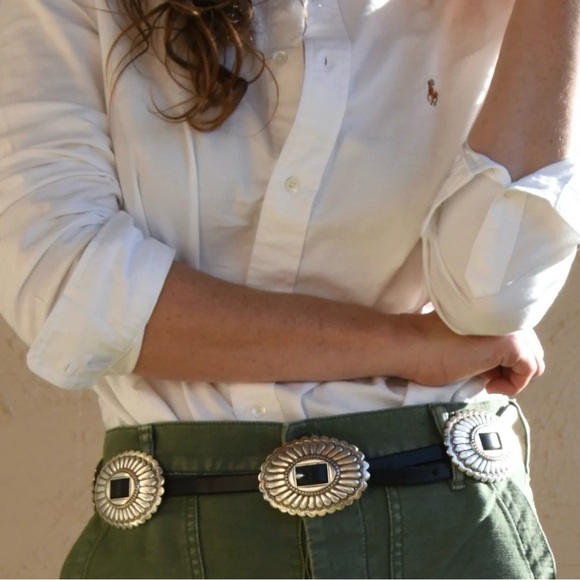 Accessories - Southwest Slide Black Silver Concho 2"H x 3"W Belt Adjustable Leather S 30"